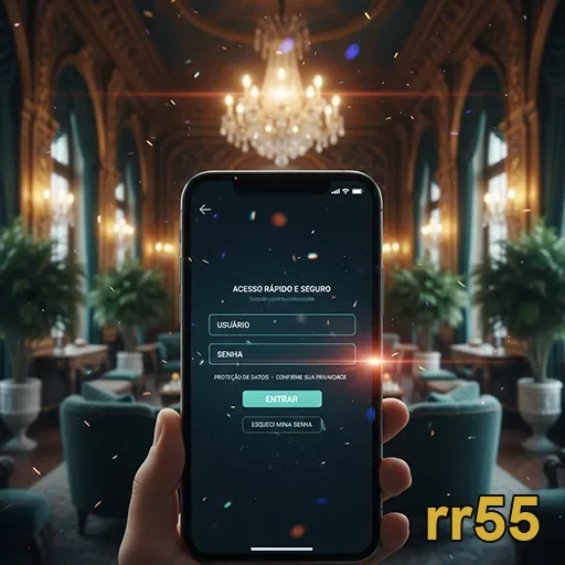 Tela de login no celular destacando serviços VIP do rr55.