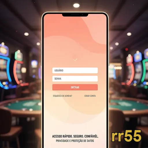 Tela de login do aplicativo rr55 com jogos de fundo.