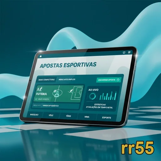 Tablet mostrando apostas esportivas no rr55 com interface moderna.