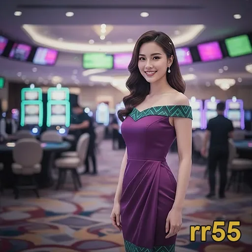 Modelo apresentando jogos de slot no cassino rr55.