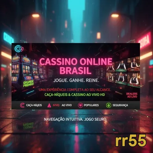 Imagem do cassino online rr55 com caça-níqueis e dealers ao vivo.