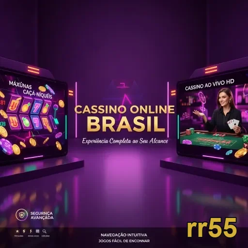 Tela do cassino rr55 mostrando slots e jogos ao vivo.
