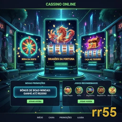 Imagem de jogos VIP no rr55, com slots e promoções visíveis.