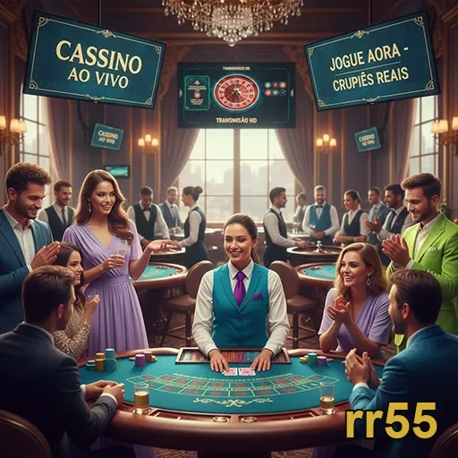 Jogadores interagem com crupiês em cassino ao vivo rr55.