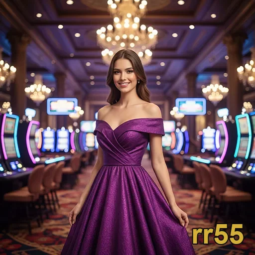 Modelo em um cassino elegante, destacando rr55.
