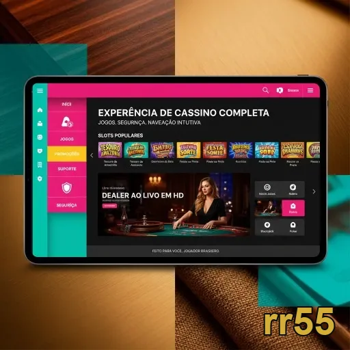 Usuário navega no app rr55 com serviços VIP de cassino.