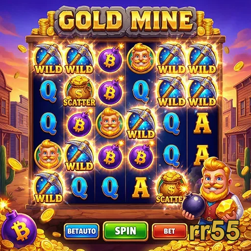 Tela do jogo Gold Mine no aplicativo rr55 com ícones de segurança.