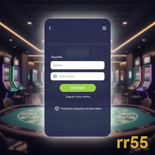 Tela de login da rr55 em ambiente de cassino moderno.