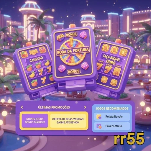 Interface do app rr55 com jogos e bônus VIP visíveis.