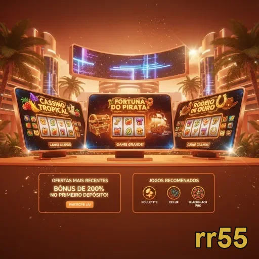 Imagem do site rr55 com ofertas VIP e slots destacados.