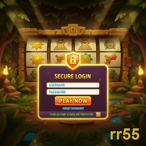 Tela de login segura do rr55 com gráficos de slots.
