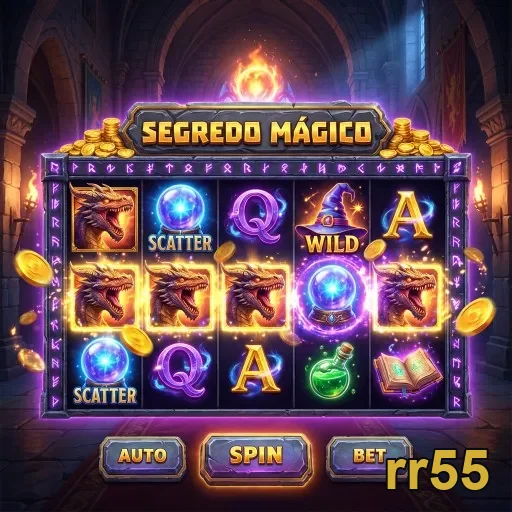 Imagem da slot Segredo Mágico do site rr55 mostrando símbolos e jogadas.