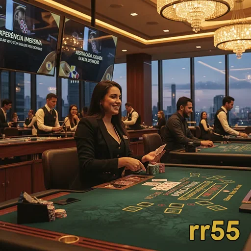 Jogadora desfrutando de mesa VIP no rr55 com dealers profissionais.