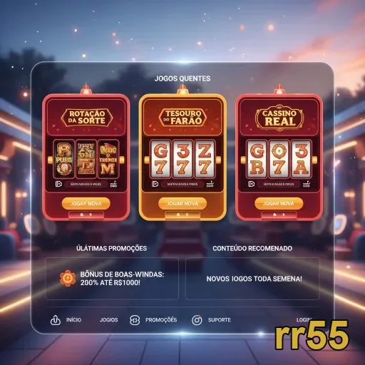 Interação visual de jogos VIP no rr55 com promoções atuais.